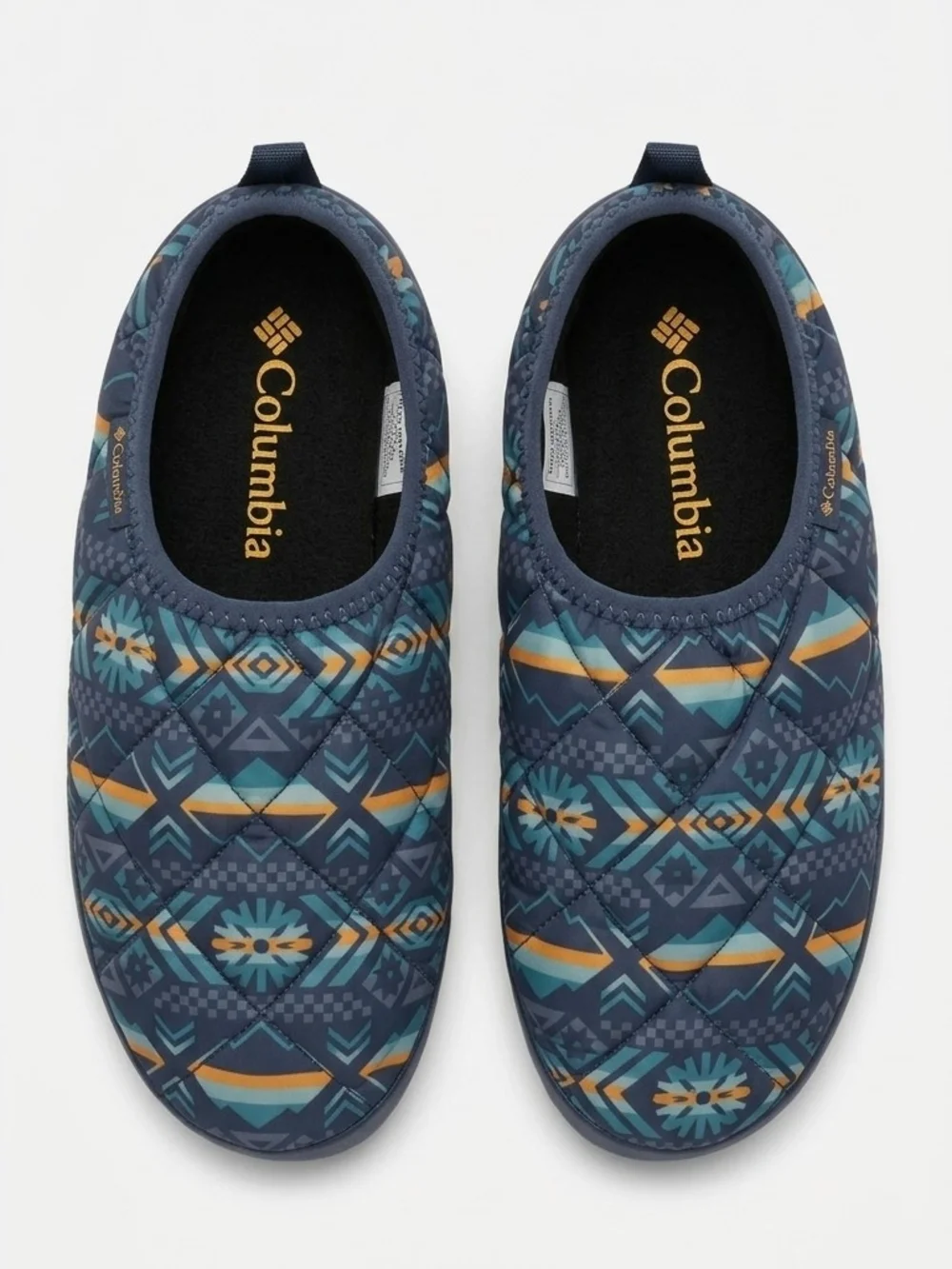 Columbia Kids Quilted Slip-On Slippers in Navy, Teal & Mustard